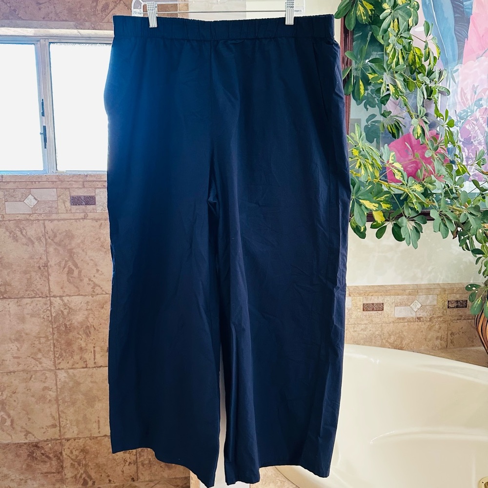 Eileen Fischer Navy Blue Organic Cotton Relaxed Wide-Leg Elastic Waist Pants XL - Picture 2 of 14
